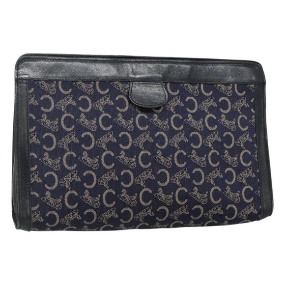CELINE C Sulky Clutch Bag Canvas Navy Auth ar13331 - Picture 1 of 16